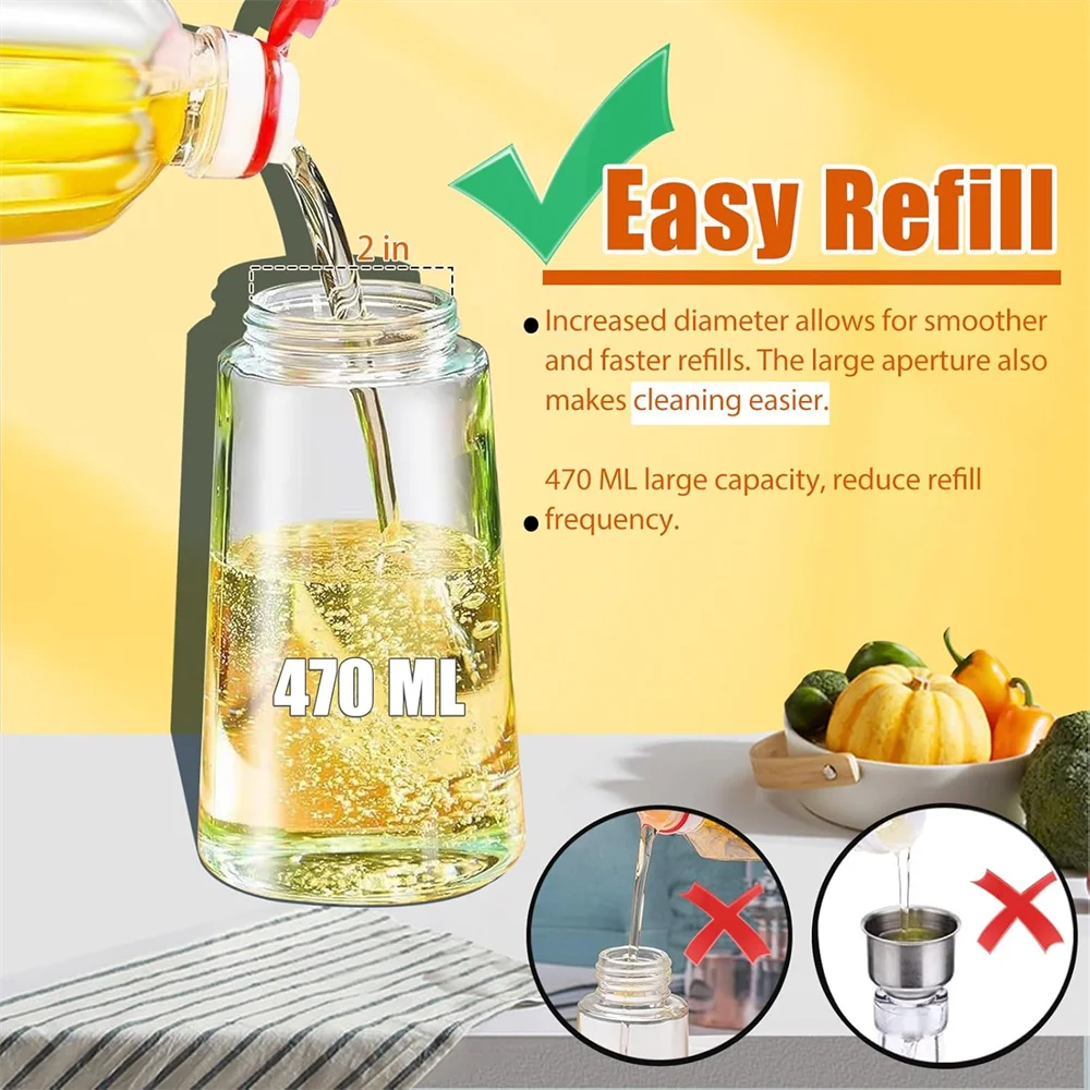 16oz/470ML Glass Oil Dispenser with Automatic Flip Lid 2in1 Kitchen Bottle,Cooking Sprayer,Leak-Proof Design,Oil Spray Bottle