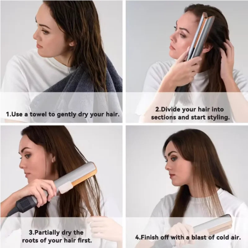 Professional 2-in-1 straight plate without damage to hair dry and wet hair straightener and hair dryer negative ion styling tool