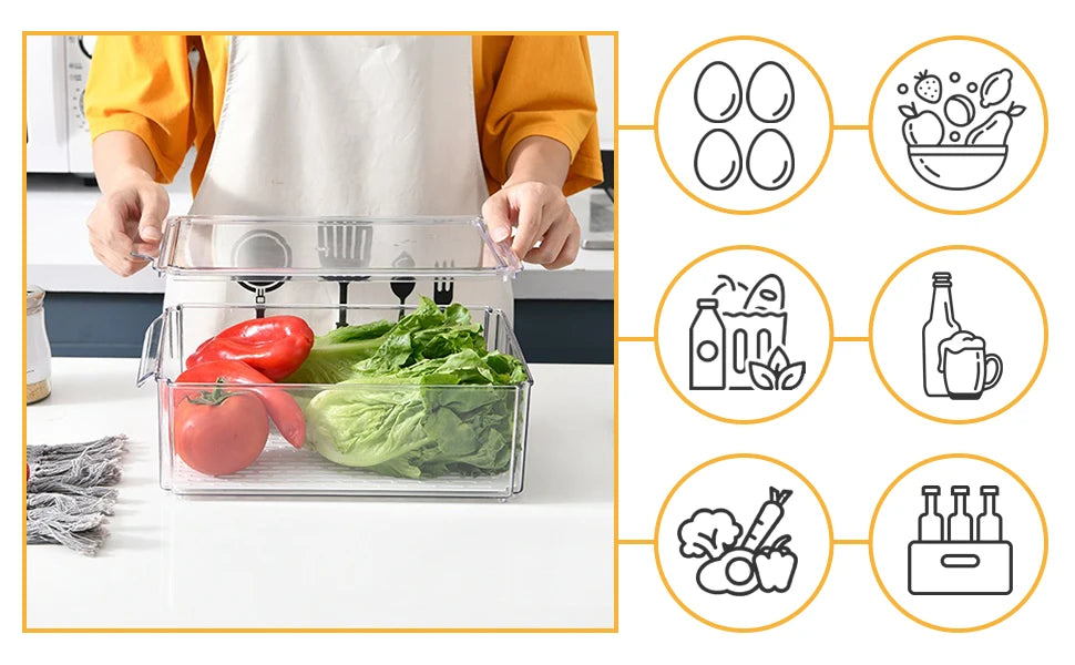 10 Pack Fridge Organizer and Storage, Stackable Refrigerator Organizer Bins with Lids, Clear Produce Fruit Storage Containers