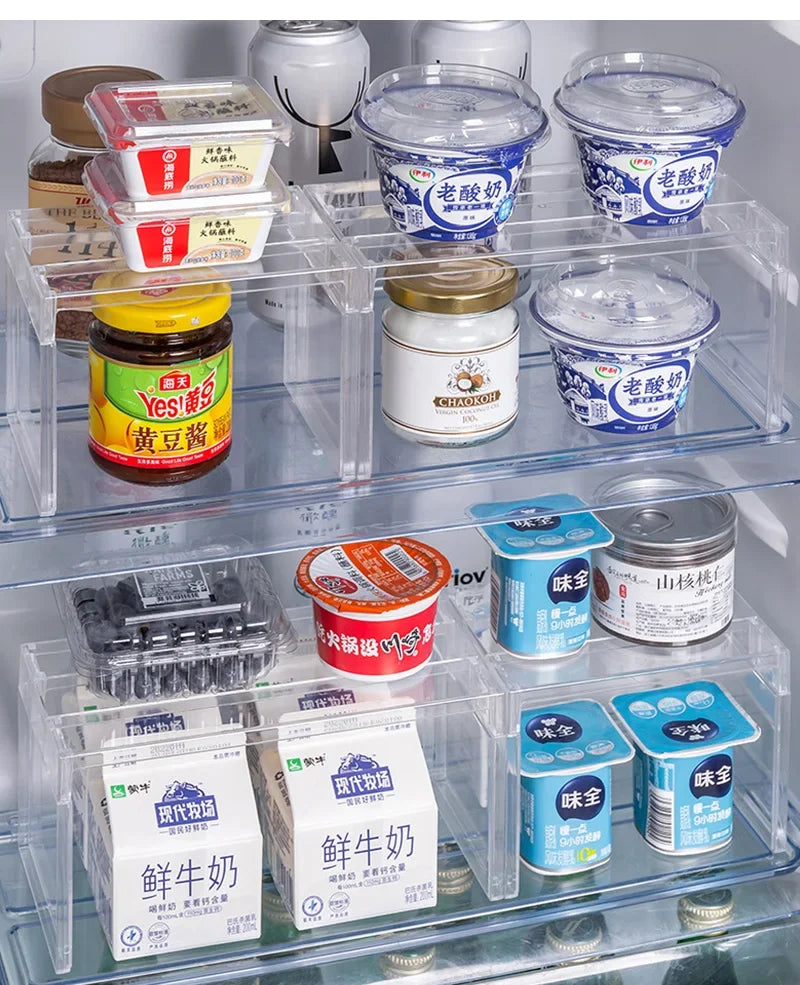 Refrigerator Organizers Storage Rack Fridge Layered Separator Shelves Transparent Desktop Stand Save Space Kitchen Accessories