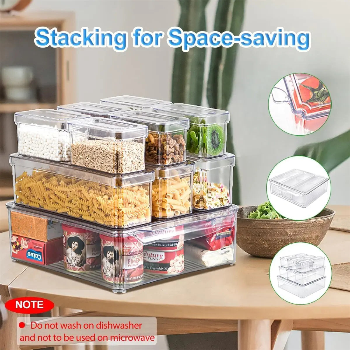 10 Pack Fridge Organizer and Storage, Stackable Refrigerator Organizer Bins with Lids, Clear Produce Fruit Storage Containers