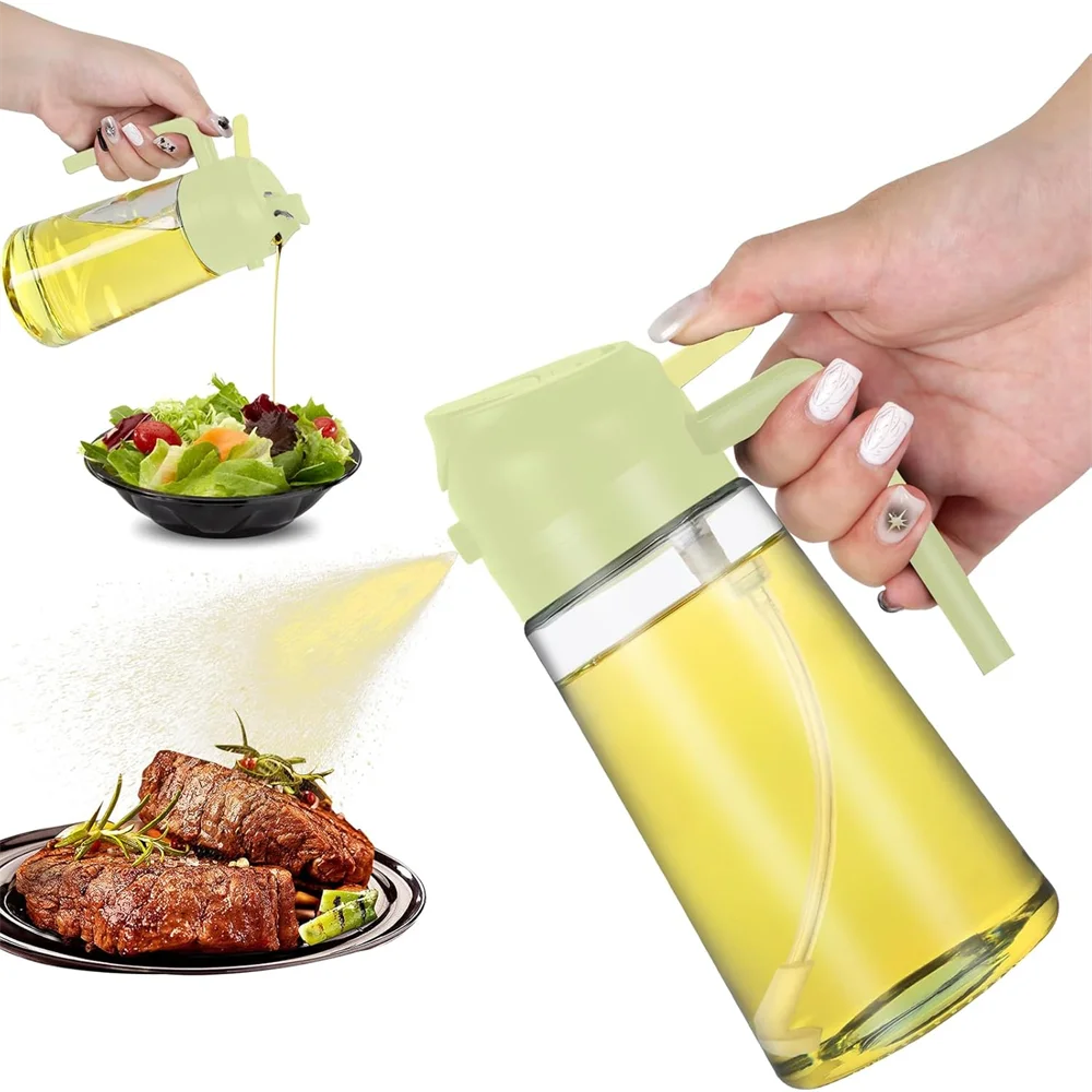 16oz/470ML Glass Oil Dispenser with Automatic Flip Lid 2in1 Kitchen Bottle,Cooking Sprayer,Leak-Proof Design,Oil Spray Bottle
