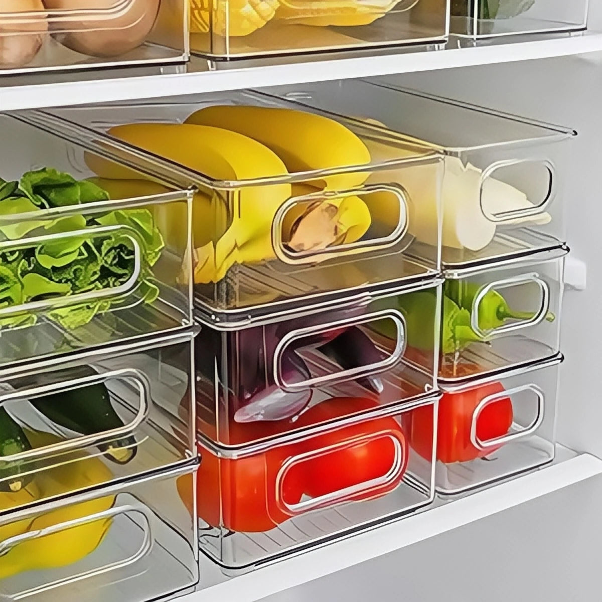 6Pcs Refrigerator Organizer Bins,Multi Functional Stackable Fridge Food Storage Box,With Handle, for Kitchen Food Drinks Storage