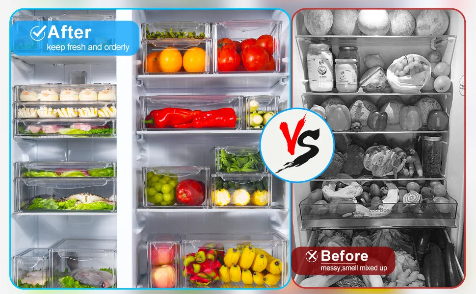10 Pack Fridge Organizer and Storage, Stackable Refrigerator Organizer Bins with Lids, Clear Produce Fruit Storage Containers