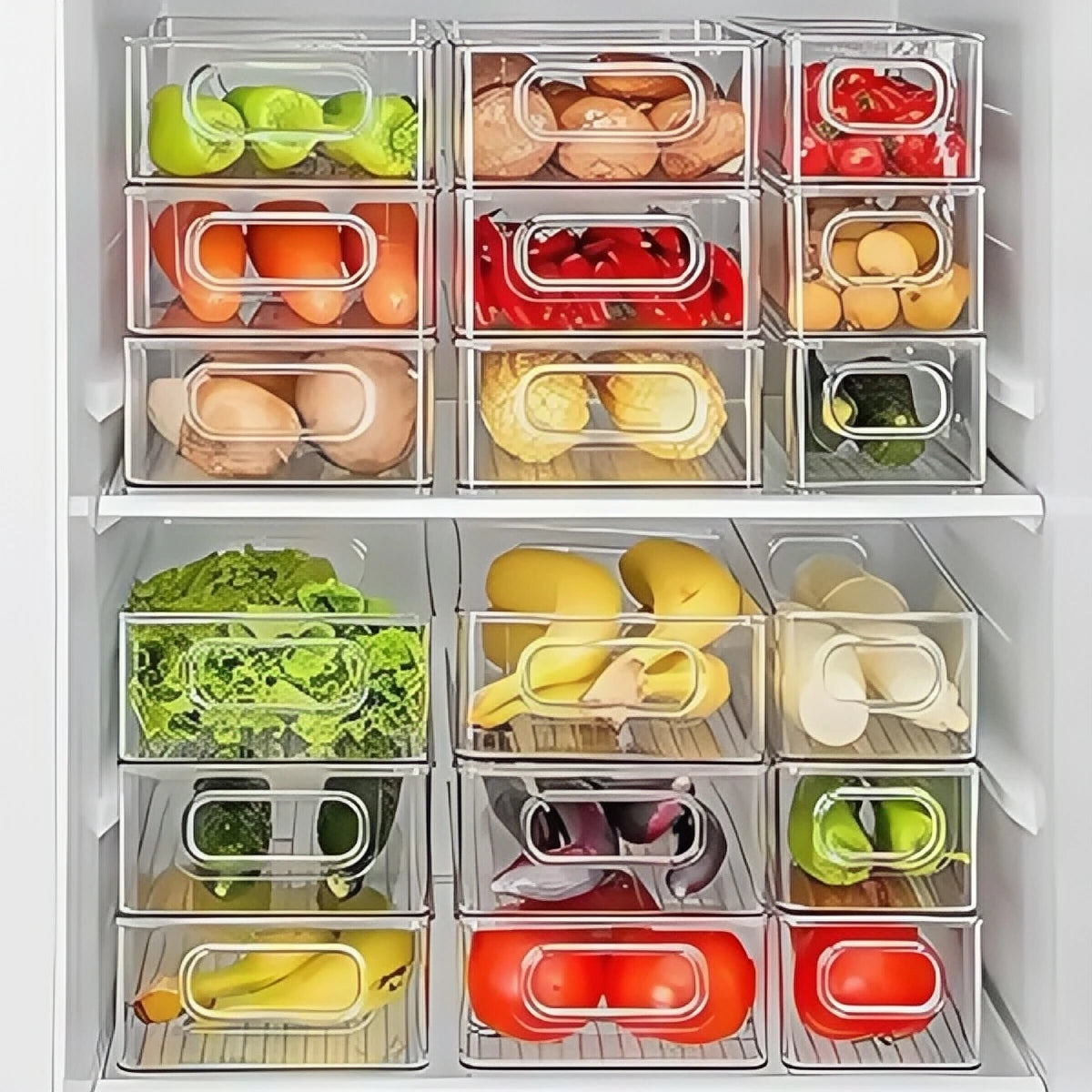 6Pcs Refrigerator Organizer Bins,Multi Functional Stackable Fridge Food Storage Box,With Handle, for Kitchen Food Drinks Storage