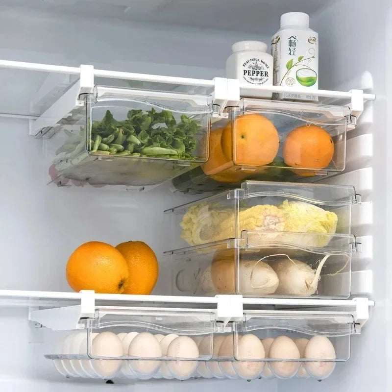1/2pcs Fridge Organizer Fruit Egg Refrigerator Storage Box Under-shelf Drawer Fresh-keeping Kitchen Fridge Organizer