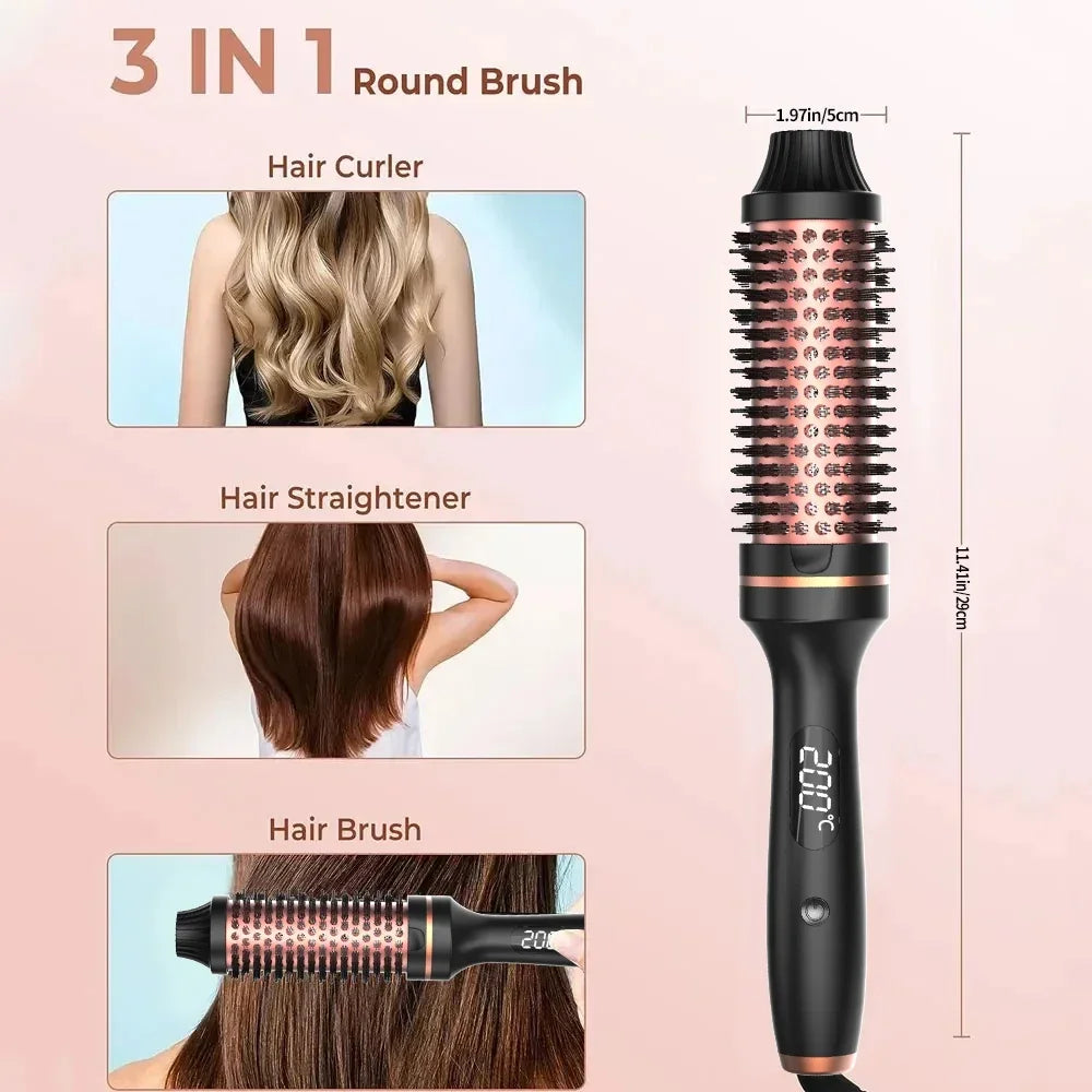 3 in 1 Heating Curling Iron Ceramic Heated Round Brush Electric Hair Straightener Brushs Professional Styling Tool