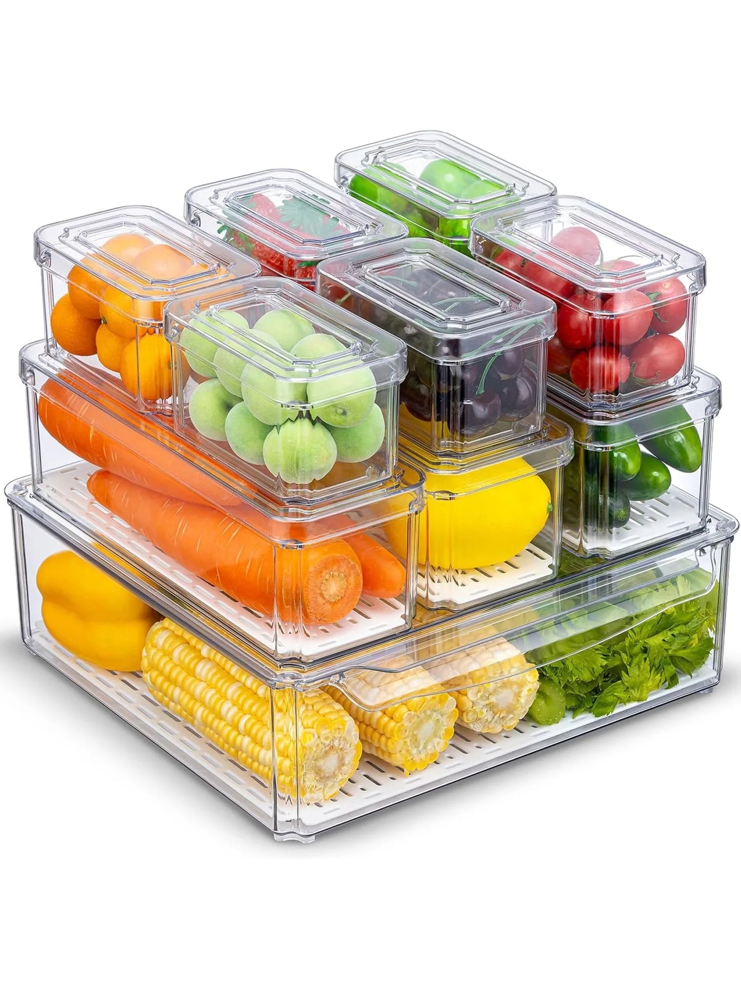 10 Pack Fridge Organizer and Storage, Stackable Refrigerator Organizer Bins with Lids, Clear Produce Fruit Storage Containers