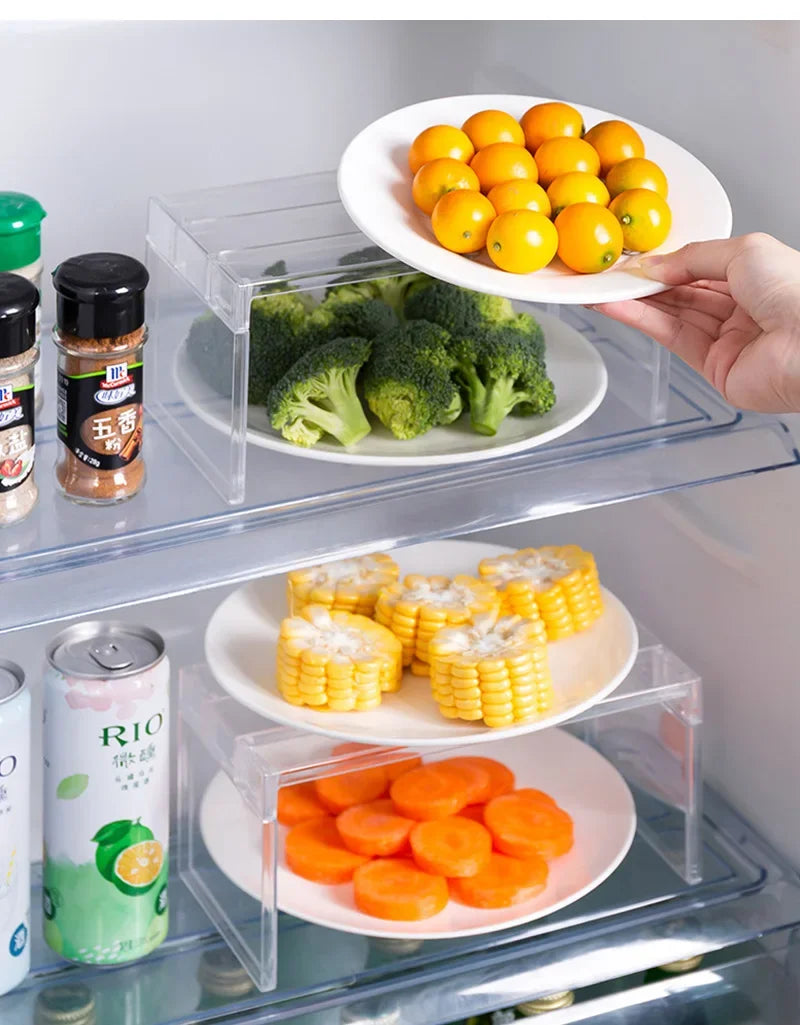 Refrigerator Storage Rack Fridge Organizers Layered Separator Shelves Transparent Desktop Stand Save Space Kitchen Accessories