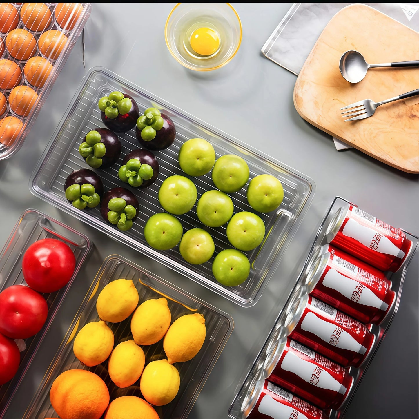 6Pcs Refrigerator Organizer Bins,Multi Functional Stackable Fridge Food Storage Box,With Handle, for Kitchen Food Drinks Storage