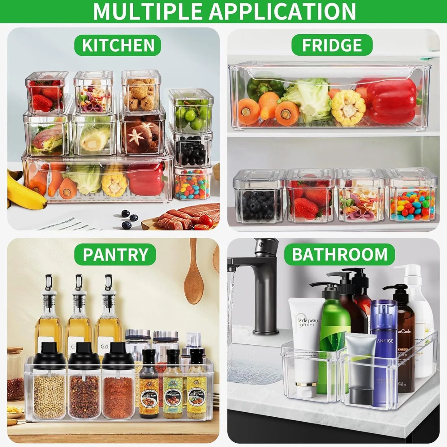 New Refrigerator Organizer Bin Stackable Fridge Food Storage Box With Handle Clear Plastic Pantry Food Freezer Organizer Tool