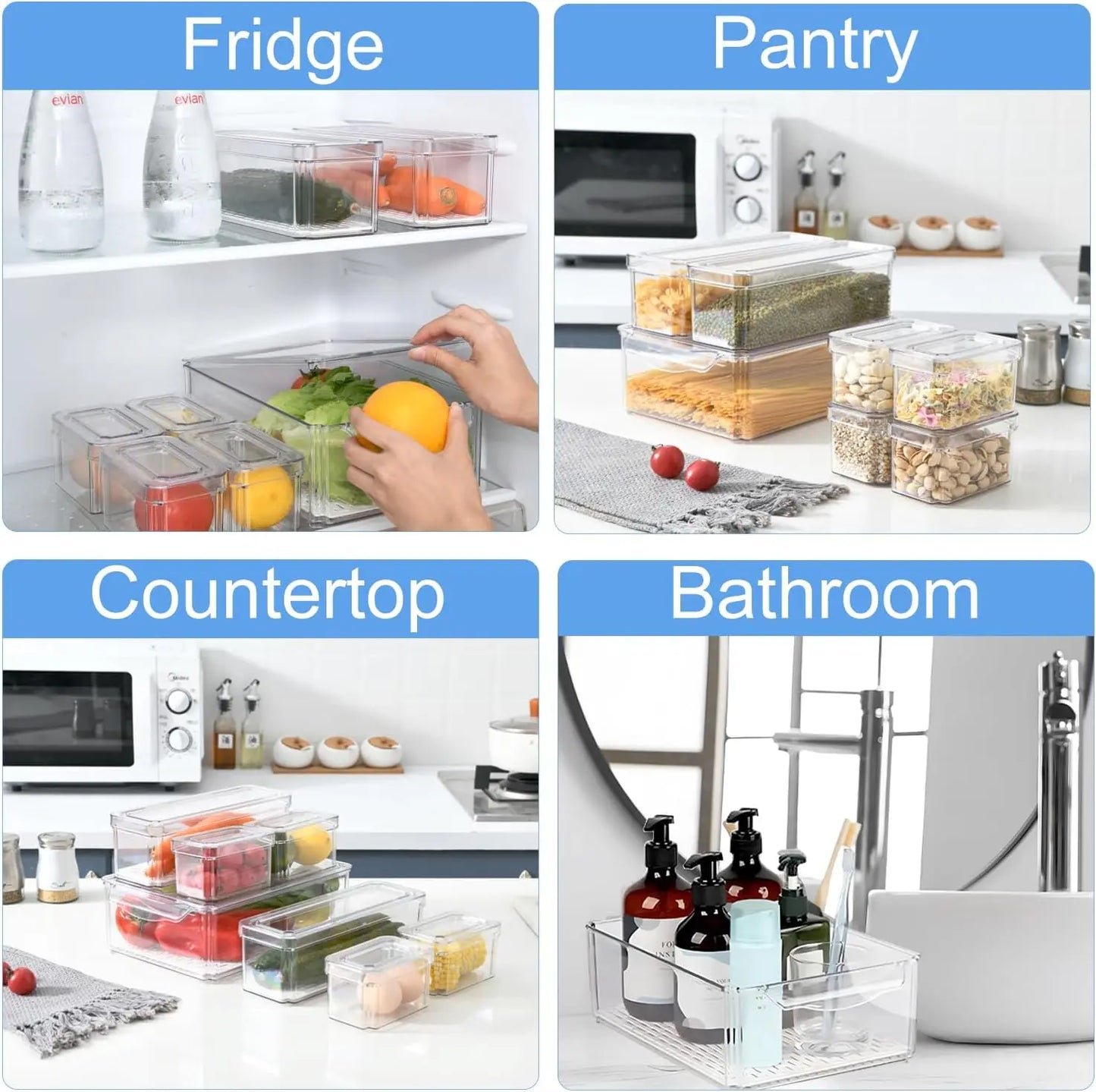 10 Pack Fridge Organizer and Storage, Stackable Refrigerator Organizer Bins with Lids, Clear Produce Fruit Storage Containers