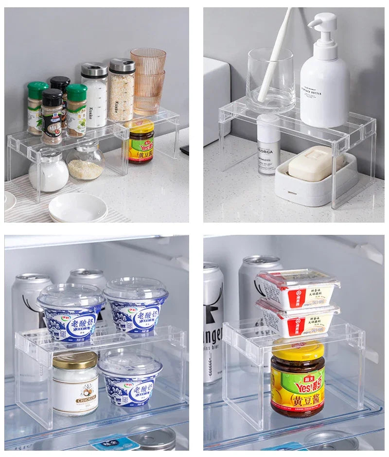 Refrigerator Storage Rack Fridge Organizers Layered Separator Shelves Transparent Desktop Stand Save Space Kitchen Accessories