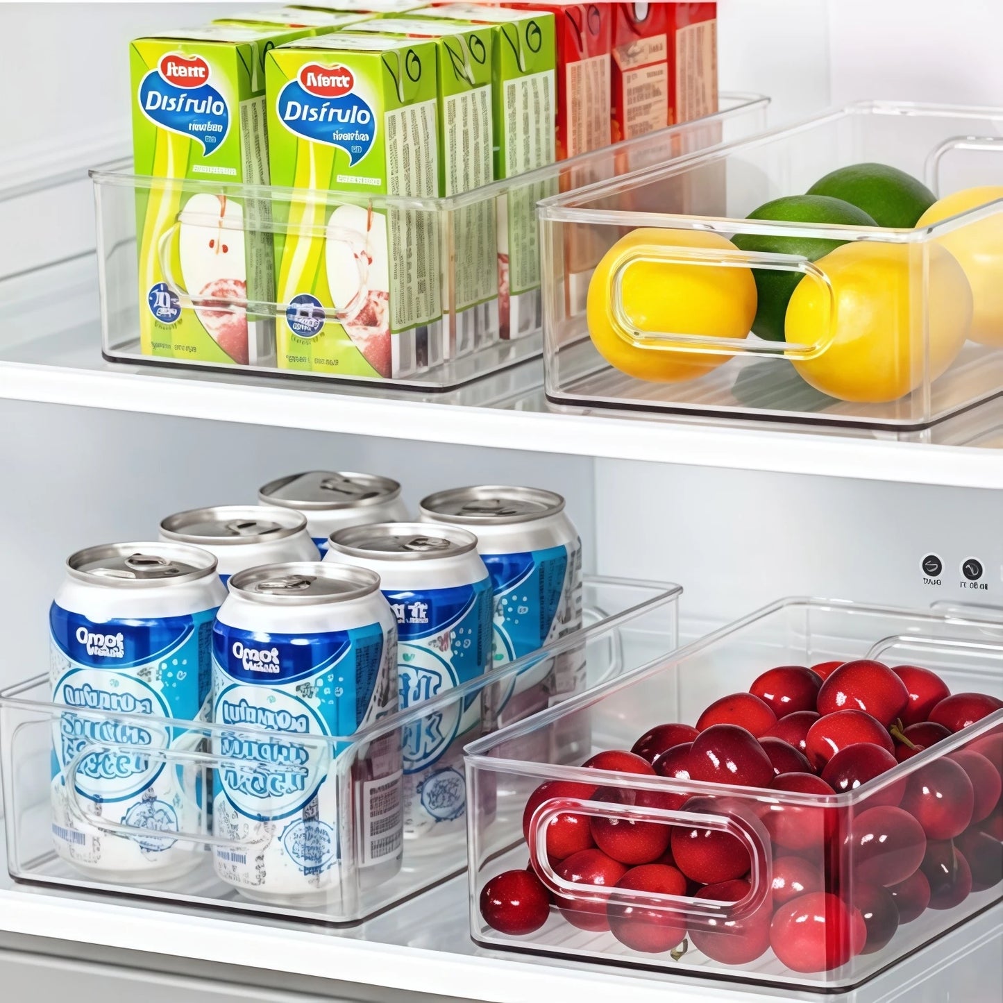 6Pcs Refrigerator Organizer Bins,Multi Functional Stackable Fridge Food Storage Box,With Handle, for Kitchen Food Drinks Storage