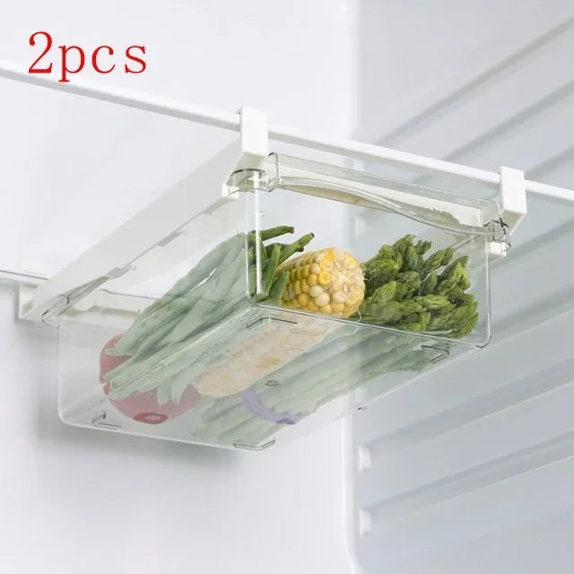 1/2pcs Fridge Organizer Fruit Egg Refrigerator Storage Box Under-shelf Drawer Fresh-keeping Kitchen Fridge Organizer