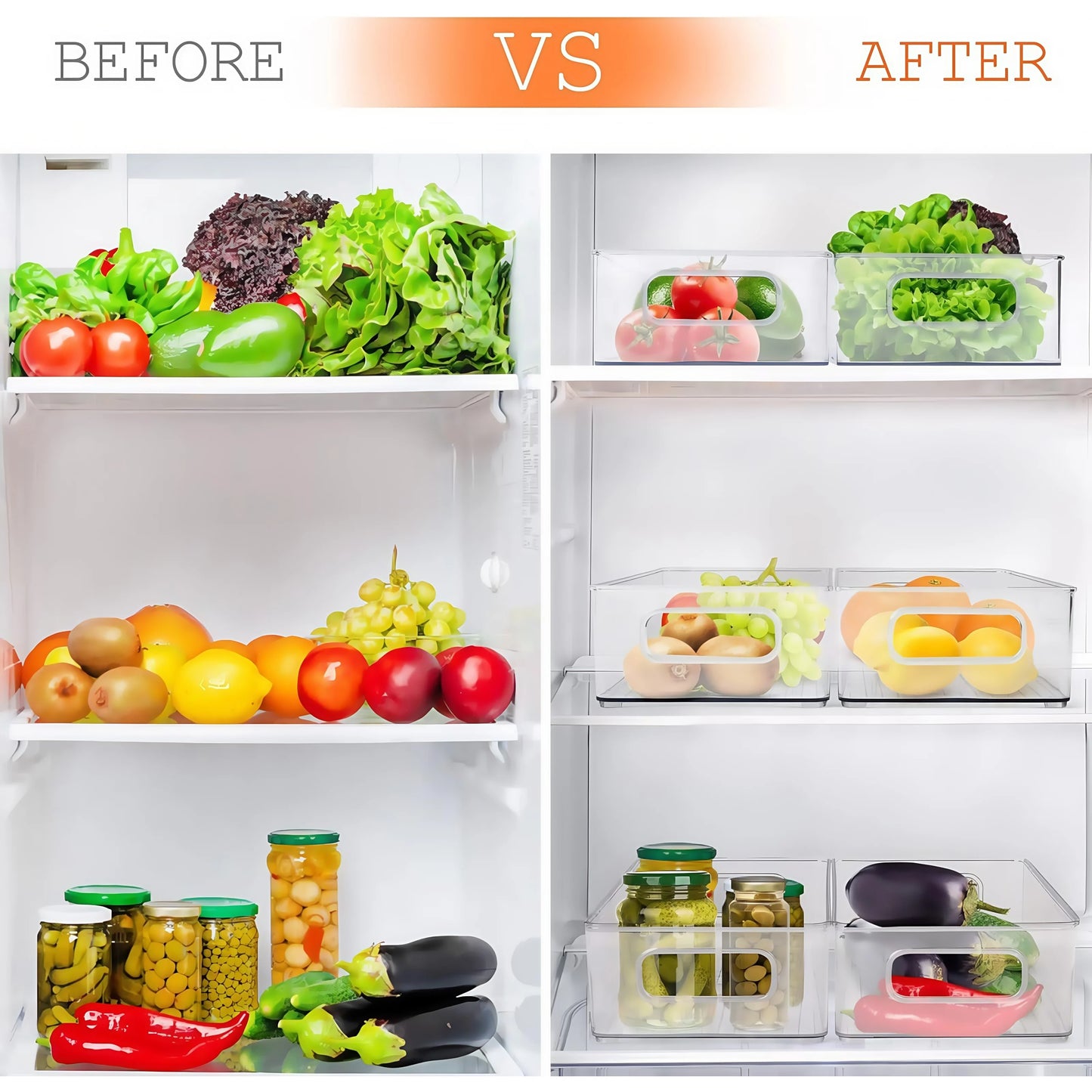6Pcs Refrigerator Organizer Bins,Multi Functional Stackable Fridge Food Storage Box,With Handle, for Kitchen Food Drinks Storage