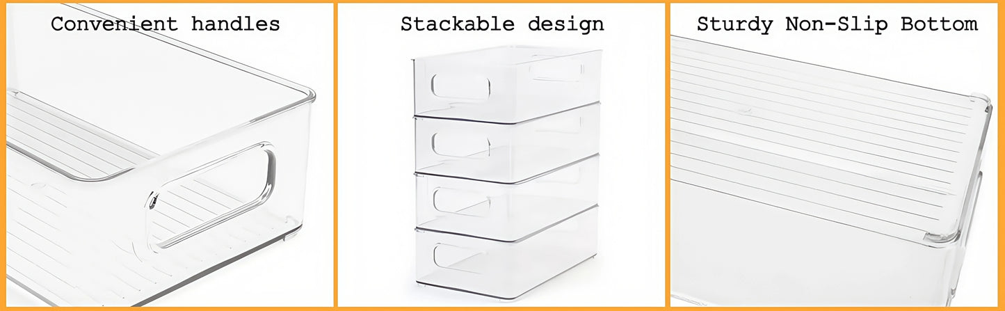 6Pcs Refrigerator Organizer Bins,Multi Functional Stackable Fridge Food Storage Box,With Handle, for Kitchen Food Drinks Storage