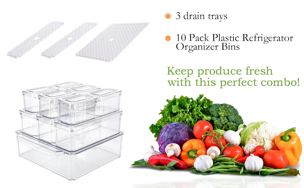 10 Pack Fridge Organizer and Storage, Stackable Refrigerator Organizer Bins with Lids, Clear Produce Fruit Storage Containers