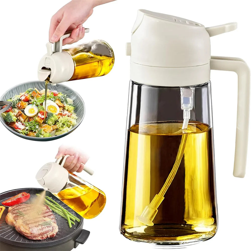 16oz/470ML Glass Oil Dispenser with Automatic Flip Lid 2in1 Kitchen Bottle,Cooking Sprayer,Leak-Proof Design,Oil Spray Bottle