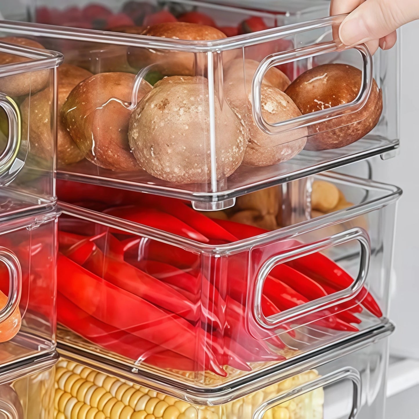 6Pcs Refrigerator Organizer Bins,Multi Functional Stackable Fridge Food Storage Box,With Handle, for Kitchen Food Drinks Storage