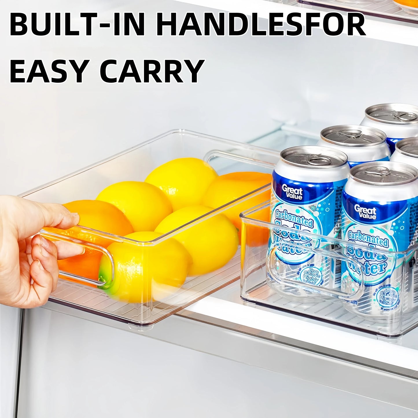 6Pcs Refrigerator Organizer Bins,Multi Functional Stackable Fridge Food Storage Box,With Handle, for Kitchen Food Drinks Storage