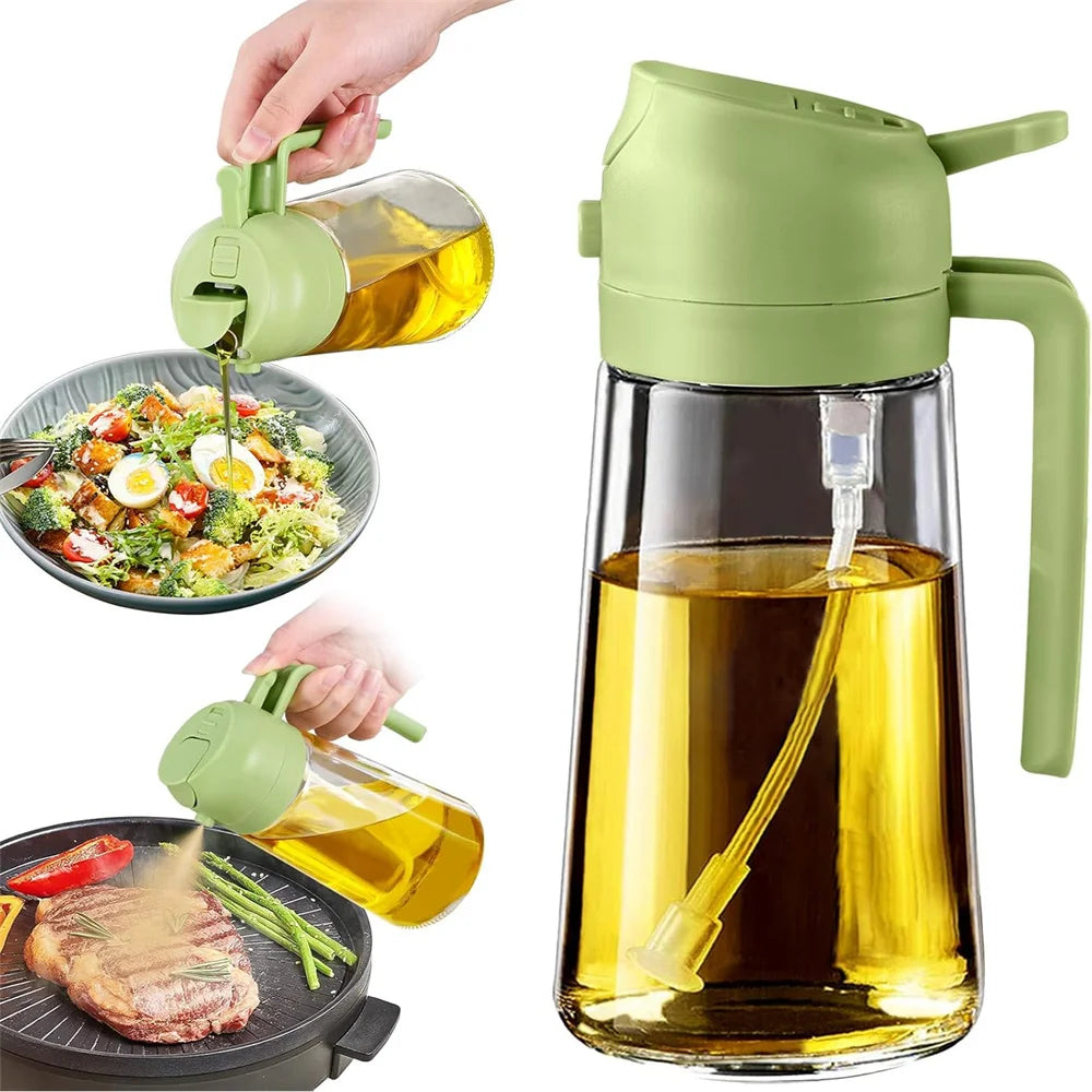 16oz/470ML Glass Oil Dispenser with Automatic Flip Lid 2in1 Kitchen Bottle,Cooking Sprayer,Leak-Proof Design,Oil Spray Bottle