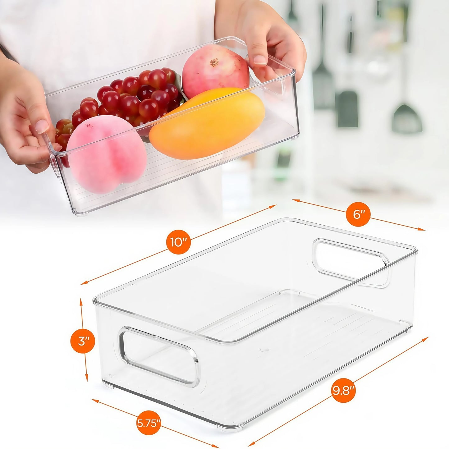6Pcs Refrigerator Organizer Bins,Multi Functional Stackable Fridge Food Storage Box,With Handle, for Kitchen Food Drinks Storage