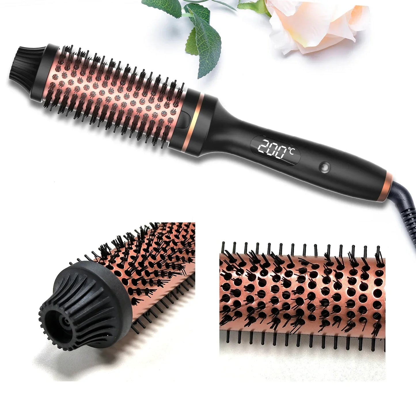 3 in 1 Heating Curling Iron Ceramic Heated Round Brush Electric Hair Straightener Brushs Professional Styling Tool