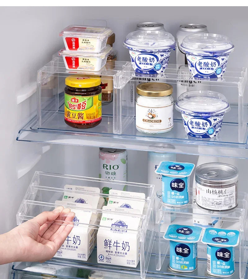 Refrigerator Organizers Storage Rack Fridge Layered Separator Shelves Transparent Desktop Stand Save Space Kitchen Accessories