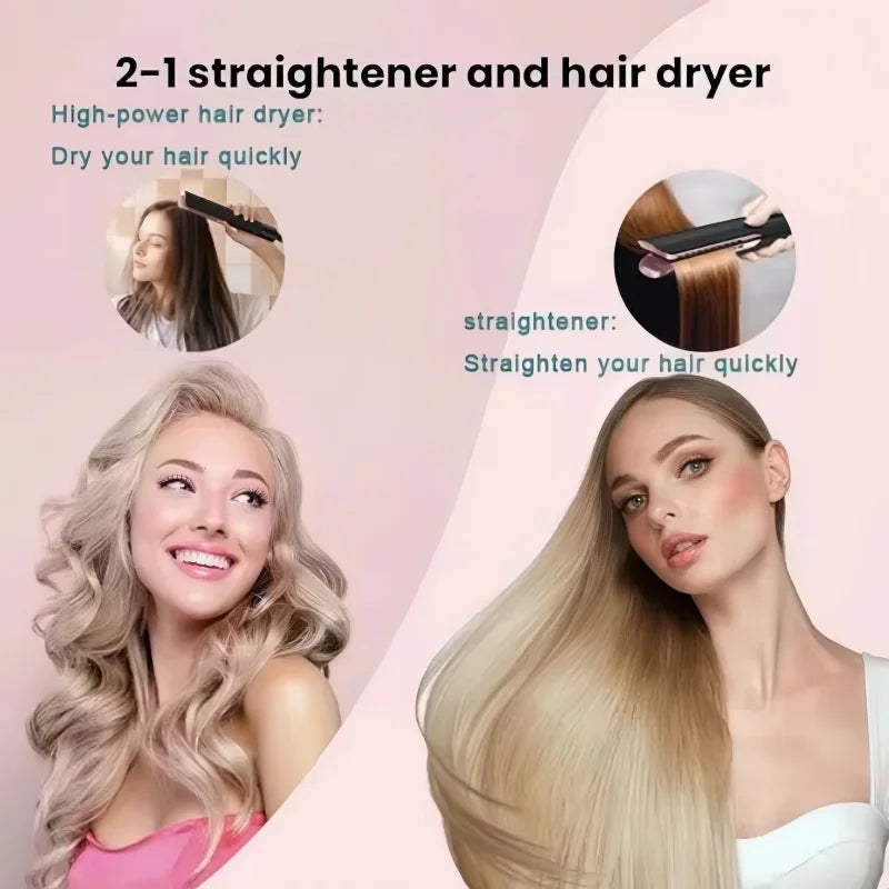 Professional 2-in-1 straight plate without damage to hair dry and wet hair straightener and hair dryer negative ion styling tool