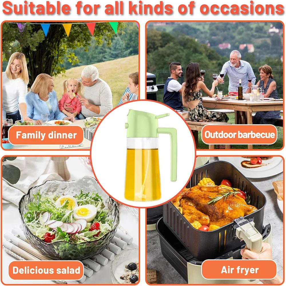 16oz/470ML Glass Oil Dispenser with Automatic Flip Lid 2in1 Kitchen Bottle,Cooking Sprayer,Leak-Proof Design,Oil Spray Bottle