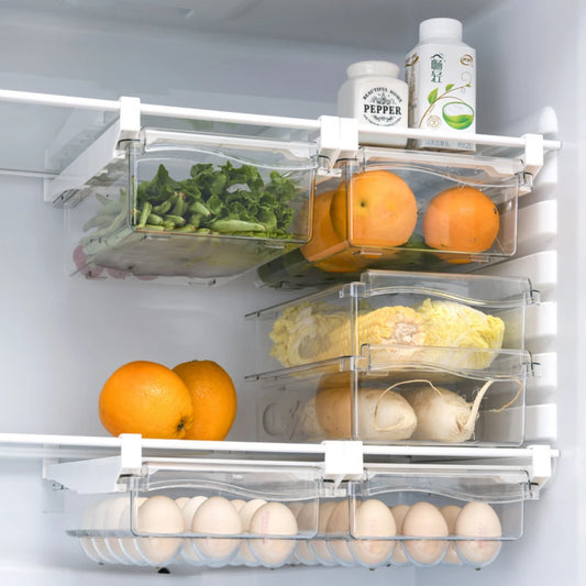 Transparent Fridge Organizer Fruit Egg Refrigerator Storage Box Under-shelf Refrigerator Drawer Box Fresh-keep Kitchen Organizer