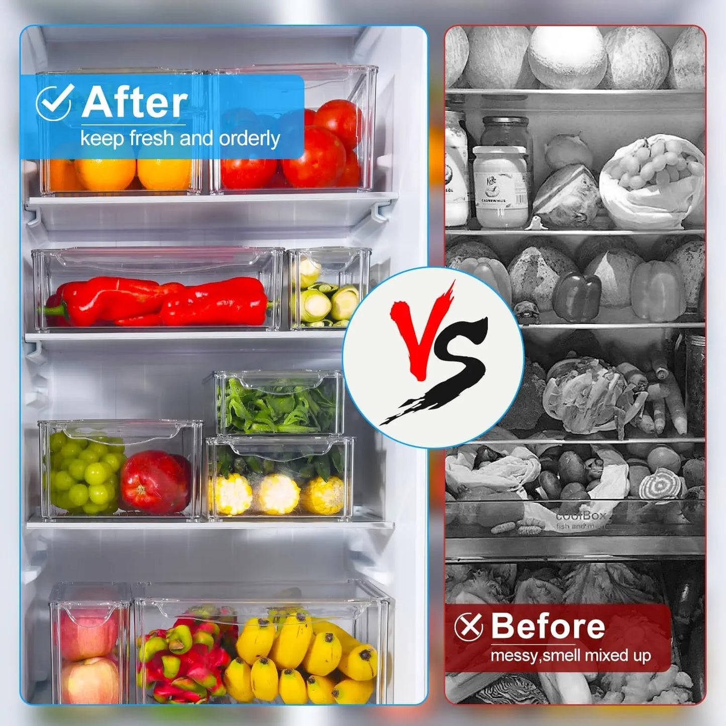 10 Pack Fridge Organizer and Storage, Stackable Refrigerator Organizer Bins with Lids, Clear Produce Fruit Storage Containers